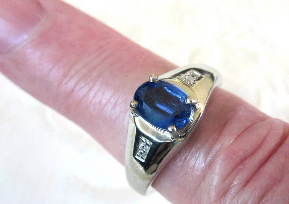 Anillo de cianita y circón blanco para hombre / talla 9 / plata de ley 925 / 1,7 quilates 4,4 g Foto 2 de 4