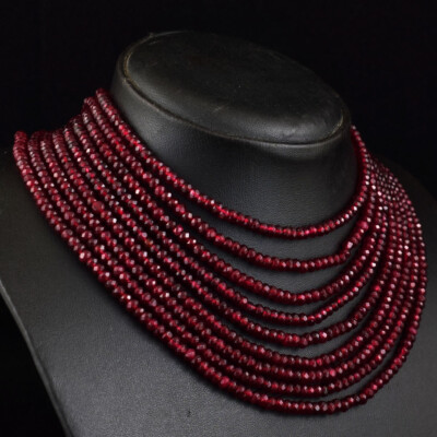 600 kt Natürliche 9 Linien Roter Onyx Runde Form Facettierte Perlen Halskette JK-38E369