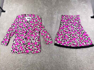 Louis Feraud Vintage Suit Set Jacket Skirt 8 Pink Floral Silk Lined