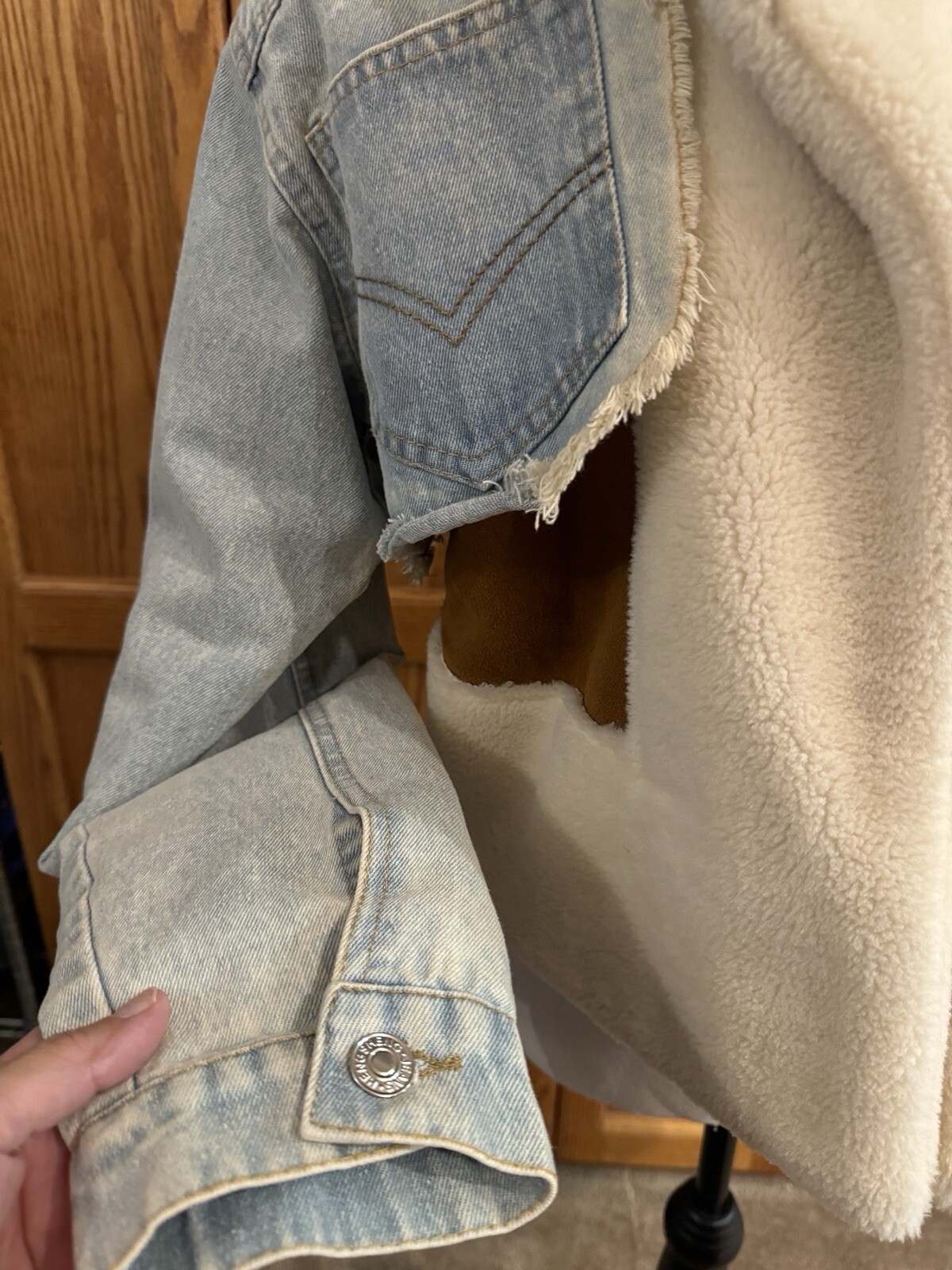 BIDA Denim Patchwork Jacket Large Vegan Sherpa Co… - image 3