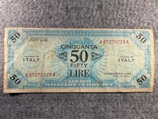 1943 Italy 50 Lire Allied Military Currency PM20a Banknote SPC833