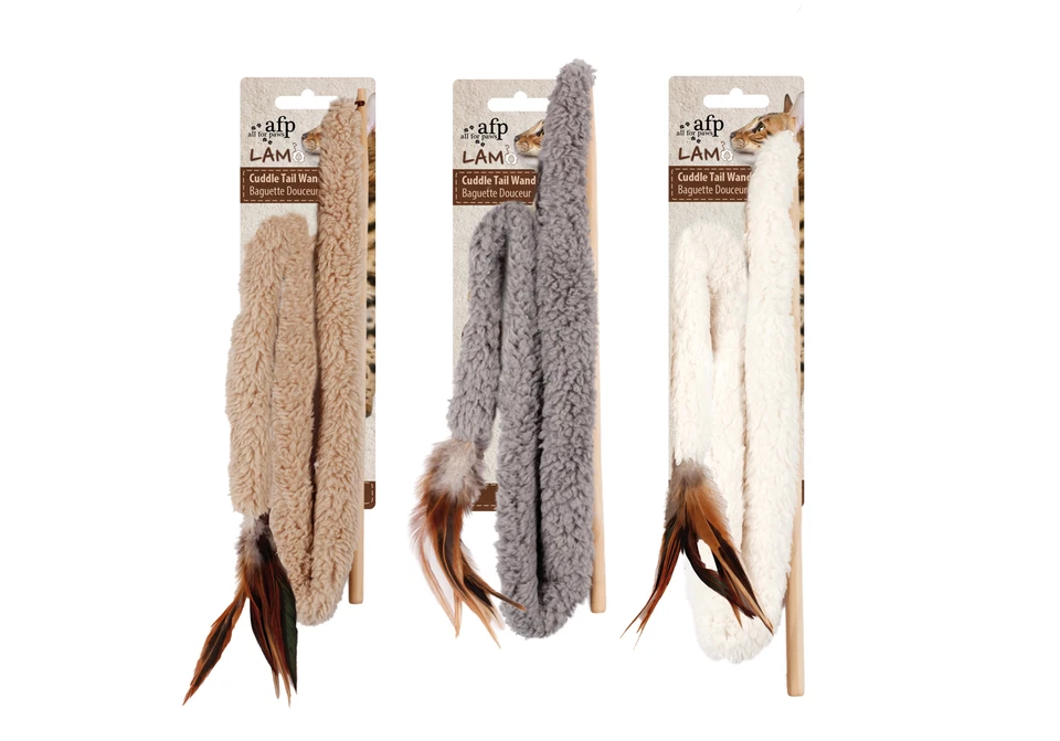 AFP Lambswool Cuddle Tail Wand - Katzenangel Knisterfolie Katzenminze Spielzeug
