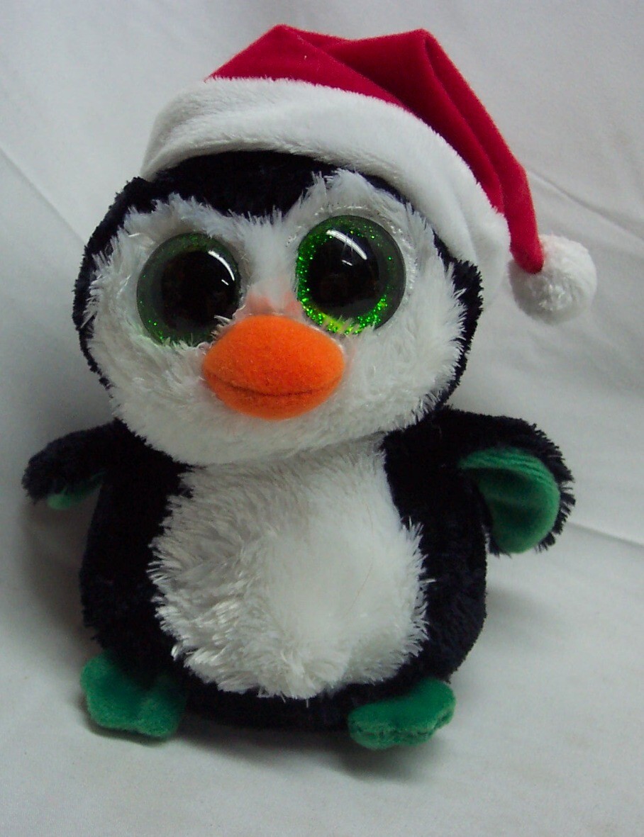 TY Beanie Boos BIG EYED IGLOO THE PENGUIN W/ SANTA HAT 6