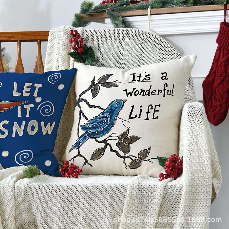 Christmas  Throw  Pillow Cover Printed Decorative Throw  pillow set of 4 18x18 - Image 4 of 4