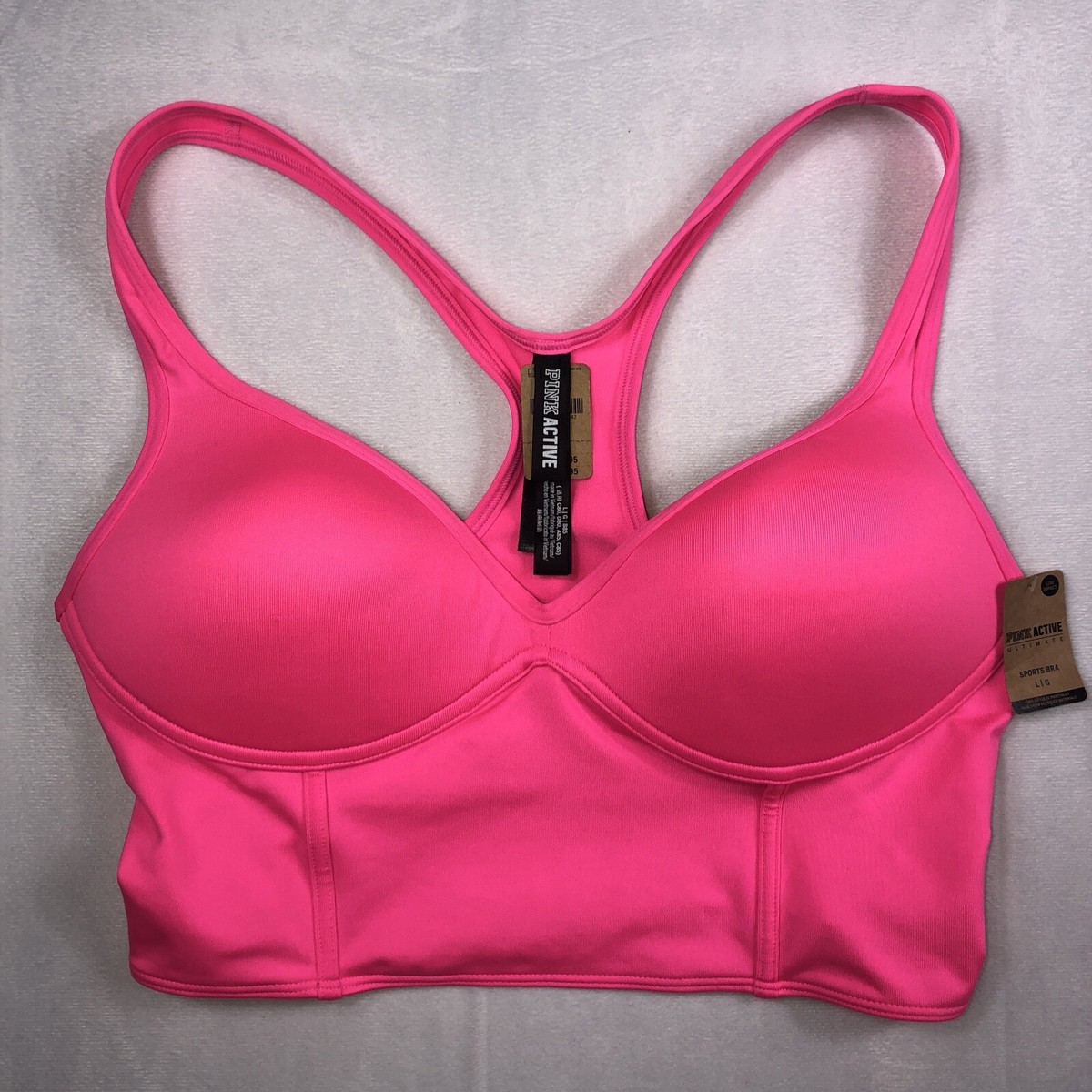 Victoria Secret PINK Active Sport Bra L Racerback Solid Long Line Light  Padding