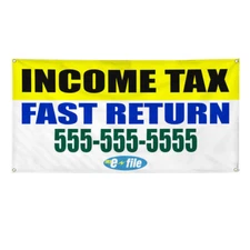 Vinyl Banner Multiple Sizes Income Tax Fast Return Custom Text Business Business
