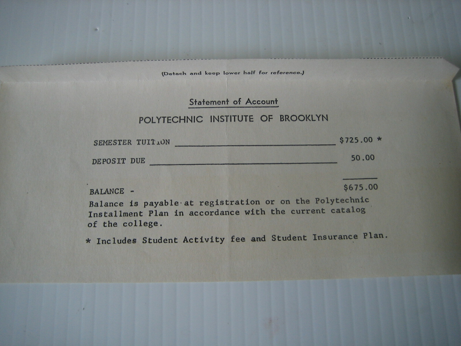 1964 Polytechnic Institute Of Brooklyn New York Tuition Receipt eBay