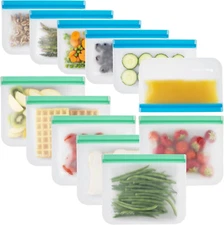 Reusable Freezer Bags | 12-Pack | M & XL Reusable Ziplock Bag | BPA Free & Leakp