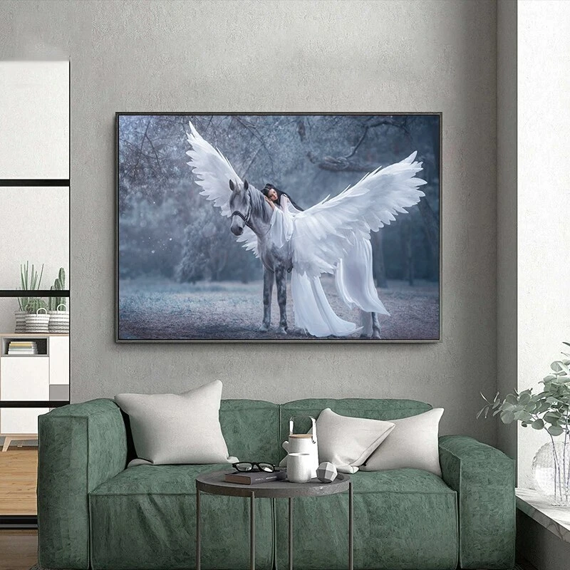 Pintura en lienzo joven elfo y unicornio arte de pared póster impreso arte decoración de pared Foto 2 de 4