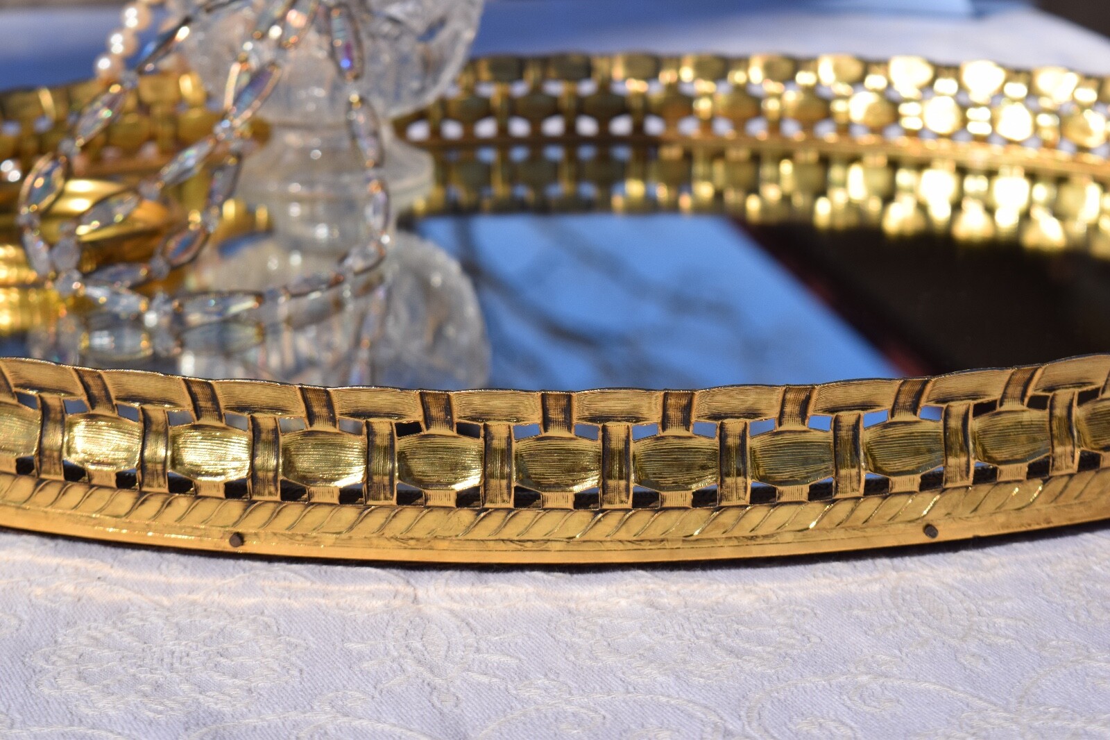 Vintage Gold Vanity Perfume Mirrored Tray, circa 1950's, Shaby Chic