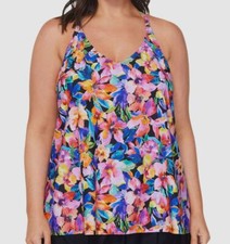Island Escape Women's Black Floral Racerback Tankini Swimwear Top Plus Size 16W
