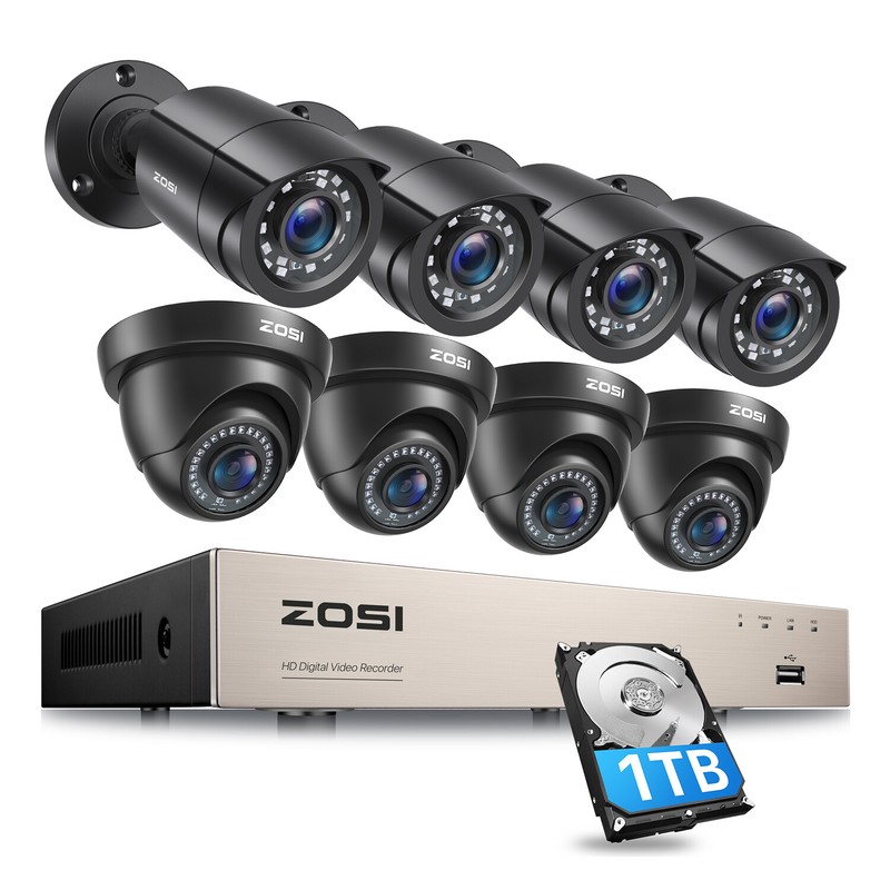 ZOSI 5MP Lite 8CH DVR H.265+ Surveillance Camera System 1TB Outdoor Night Vision