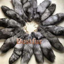 50pcs/lots-16"-18" Real Silver Blue Fox Fur Tail Keychain Pendant Cosplay Toys