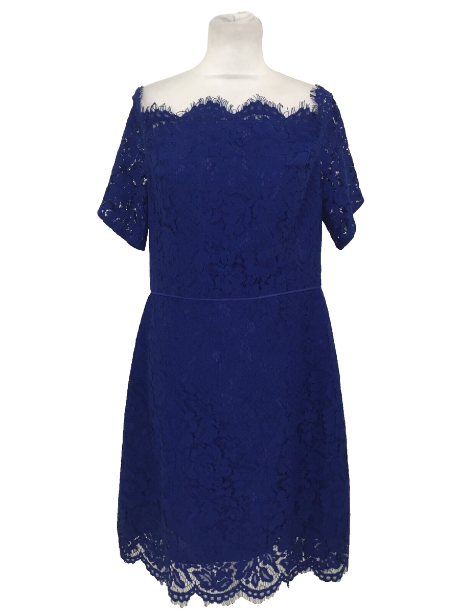 Oasis Women's Bardot Dress Size 14 Long Blue Lace Off The Shoulder Zip New  F1 | eBay UK