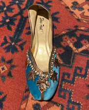 Turquoise Pakistani Suede Punjabi Jutti Khussas Flat Shoes Size 7, 8,