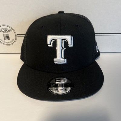 New Era 9FIFTY Black And White Texas Rangers Trucker Mesh Snapback Hat