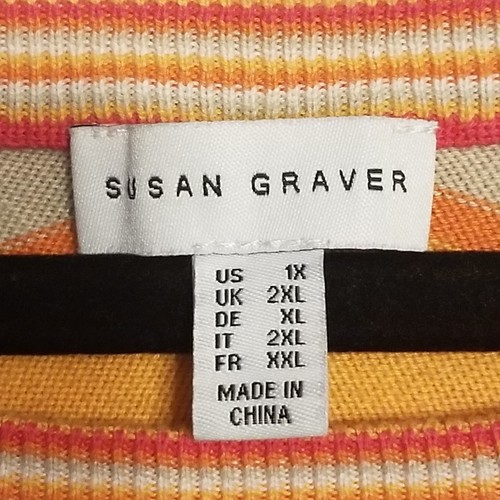 Susan Graver 1X Sweater Pink Orange Chevron Lightweight Tunic Boho Artsy Preppy - Picture 5 of 9