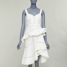 ALEXANDER MCQUEEN 2019 cream denim black topstitch ruffle peplum dress IT40 M