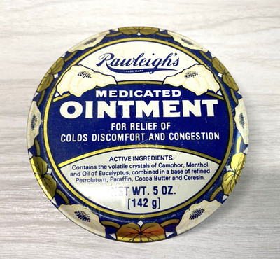 vintage RAWLEIGH'S Medicated Ointment, 5 Oz Round Tin congestion relief camphor