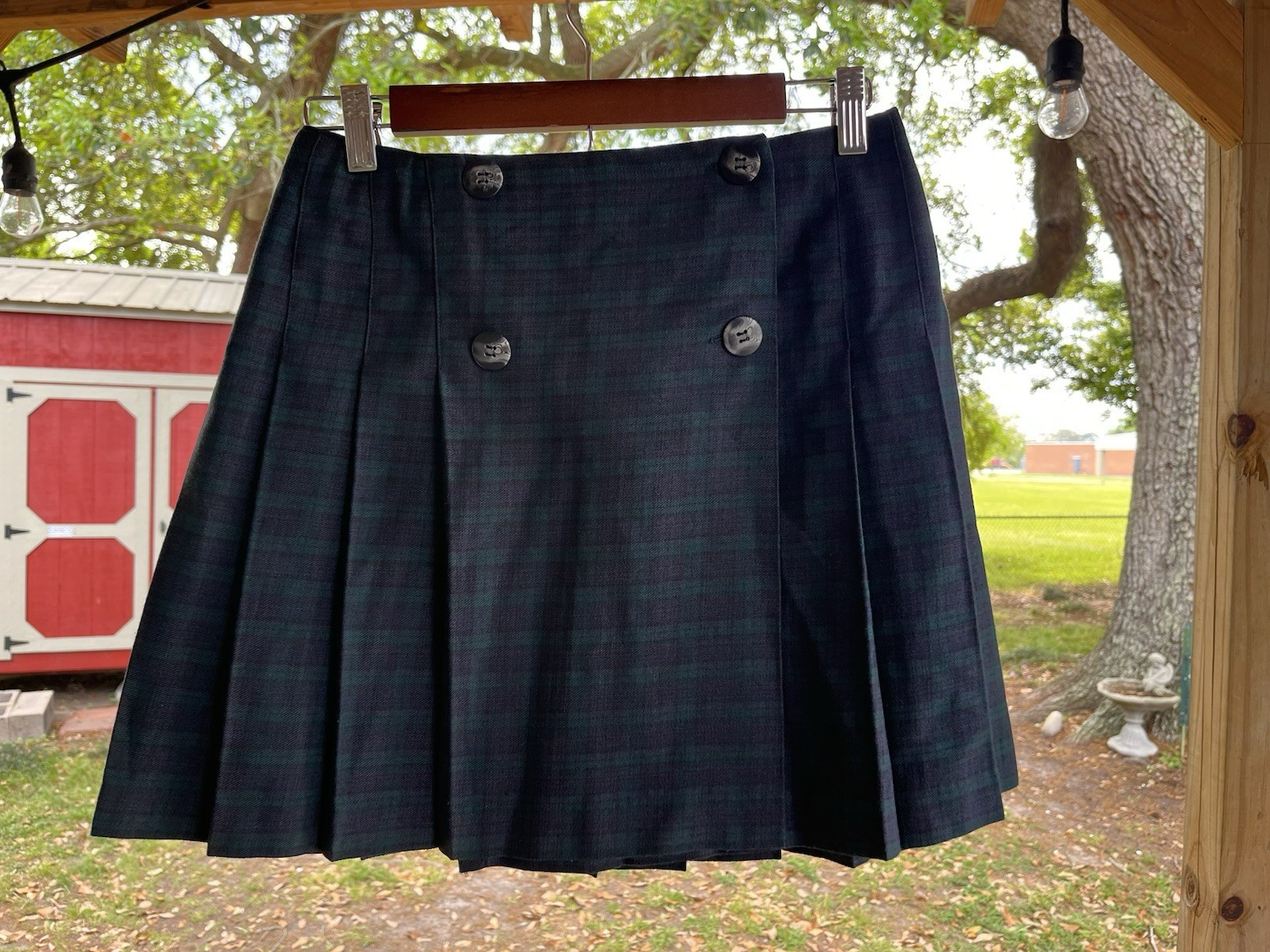 Vintage Tracy Evans Plaid Pleated Skirt Juniors 7 Blue Green Tartan Academia 90s