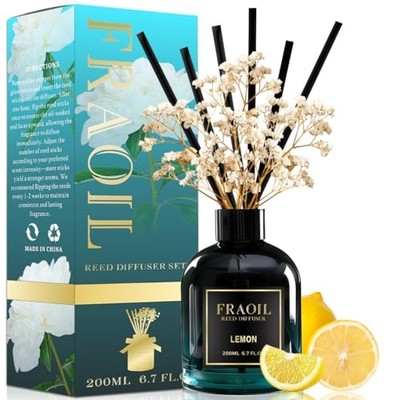 Reed Diffuser, Reed Diffuser Set 6.7 fl oz (200 ml) with 6 Reed Sticks, Lemon