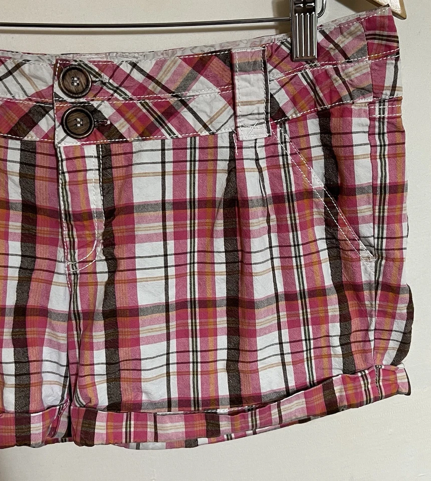 Y2k Plaid Low Rise Micro Mini Short Booty Shorts Size 18 Pink Brown, White BKE N - Image 4 of 4