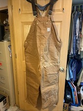 Carhartt R02 BRN Zip Legs Bib Overalls Double Knee 48x30 Quilt Lined Duck Canvas