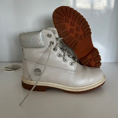 Timberland 6 Inch Premium Damen Stiefel Leder Silver Pearl | Größe UK5 | Gebraucht