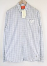Scotch  Soda Ams Couture Men's Shirt M Blue White Check Cotton Slim Fit Design