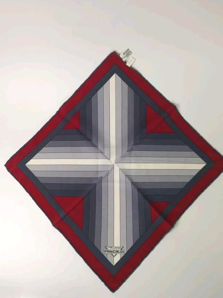 Vintage Pancaldi Pocket Square Silk Geometric Red Black & Grey Made In Italy EUC - Image 3 of 4