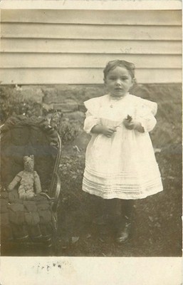 1909 Jeromeville Ohio Child Teddy bear stroller Zimmerman RPPC Postcard 26-2997