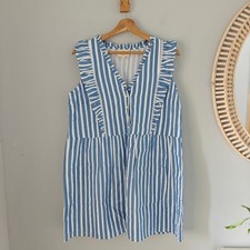 SEZANE Dana Blue White Striped Ruffle Mini Dress Cotton Size 40 US 8