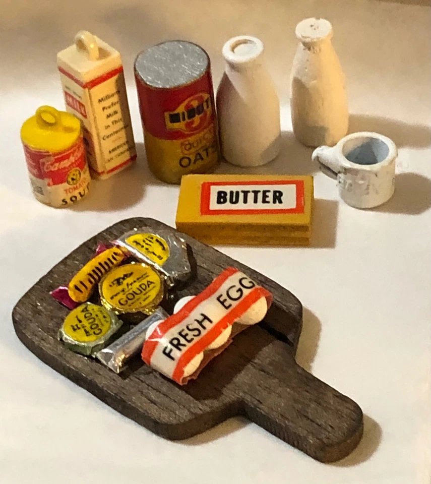 Dollhouse Miniature Kitchen Groceries Food Cheese Board Milk Vintage - Image 3 of 4