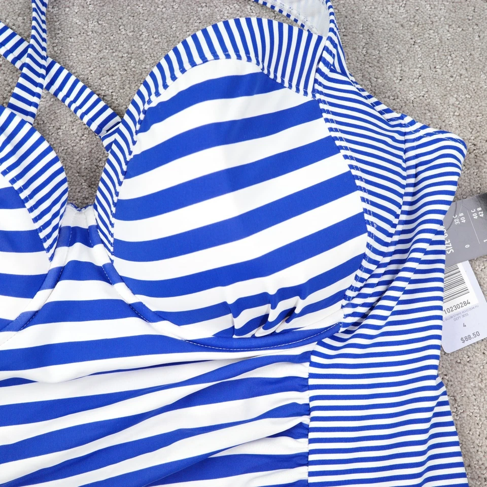 Traje de baño Torrid de una pieza para mujer Plus 4 azul blanco a rayas cruzadas Foto 2 de 4