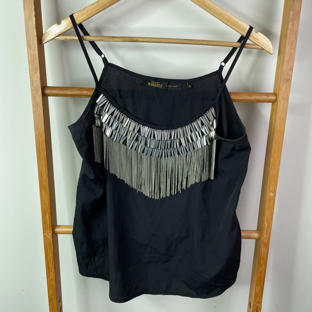 Vero Moda Marquee Tank Top Womens Small Black Fringe Camisole Sleeveless Casual