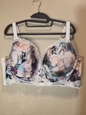 Cacique Plunge Underwire Floral Lace Bra 44D White/Multicolor