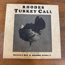 Rhodes vintage turkey call with box instructions and chalk