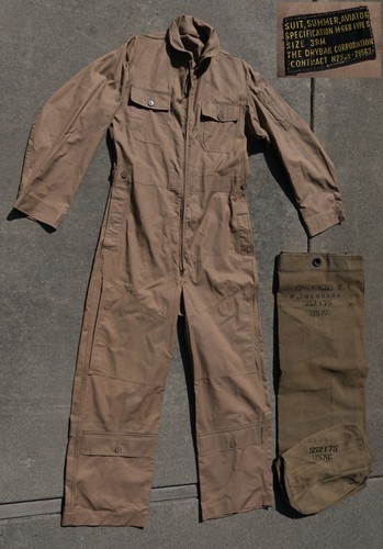 Vtg WWII USMC M-668 Type S Summer Aviator Flight Suit 38M & Stenciled Sea Bag