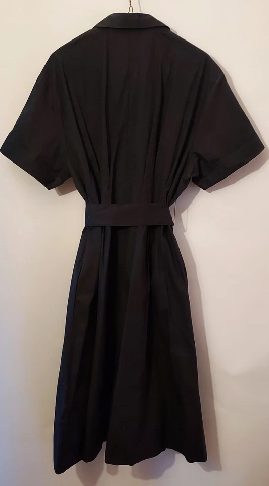 Vestido Camisa Midi Banana Republic Negro Corbata Cintura Ajuste y Acampanado Algodón Popelina L Nuevo con Etiquetas Foto 4 de 4