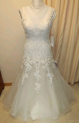 NEW PRONOVIAS White One  Fit & Flare Wedding Dress Ivory/nude* Sz14*Read/Ask ?'s