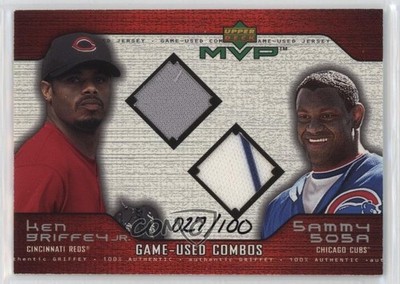 2001 Upper Deck MVP Game Used Combos 27/100 Ken Griffey Jr Sammy Sosa HOF tw0