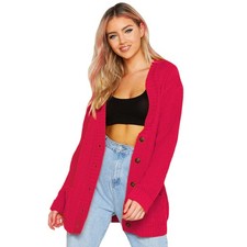 Women Ladies Cable Chunky Knit Cardigan Button Long Sleeves Grandad Cardigan