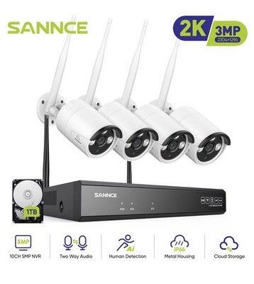 1TB 3MP SANNCE Wireless Zwei-Wege Audio CCTV Kamera System 8CH NVR Wifi Sicherheit,