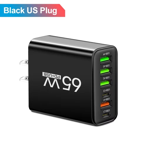 65W 6-in-1 Fast Charger, 4 USB & 2 Type-C Ports Quick Charging for Mobile Device - 第 5/13 張圖片