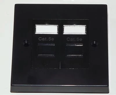 BLACK Cat5e RJ45 Double Face Plate (Ethernet Network 1 gang wall socket) - Image 1 of 2