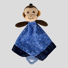 Garanimals Monkey Lovey Security Blanket Teether Blue w/ Navy White Stars 10inch