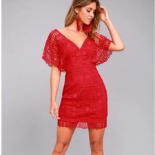 Lulus First Kiss Lace Red Mini Dress Size Small