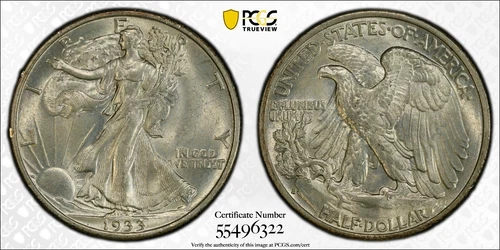 1933 S WALKING LIBERTY HALF DOLLAR PCGS  MS 64 SMOOTH AND WELL STRUCK WITH GOOD
