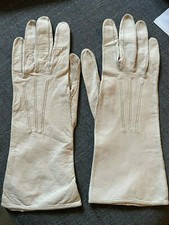 Soft unlined long vintage cream taupe leather gloves size 6.5 approx