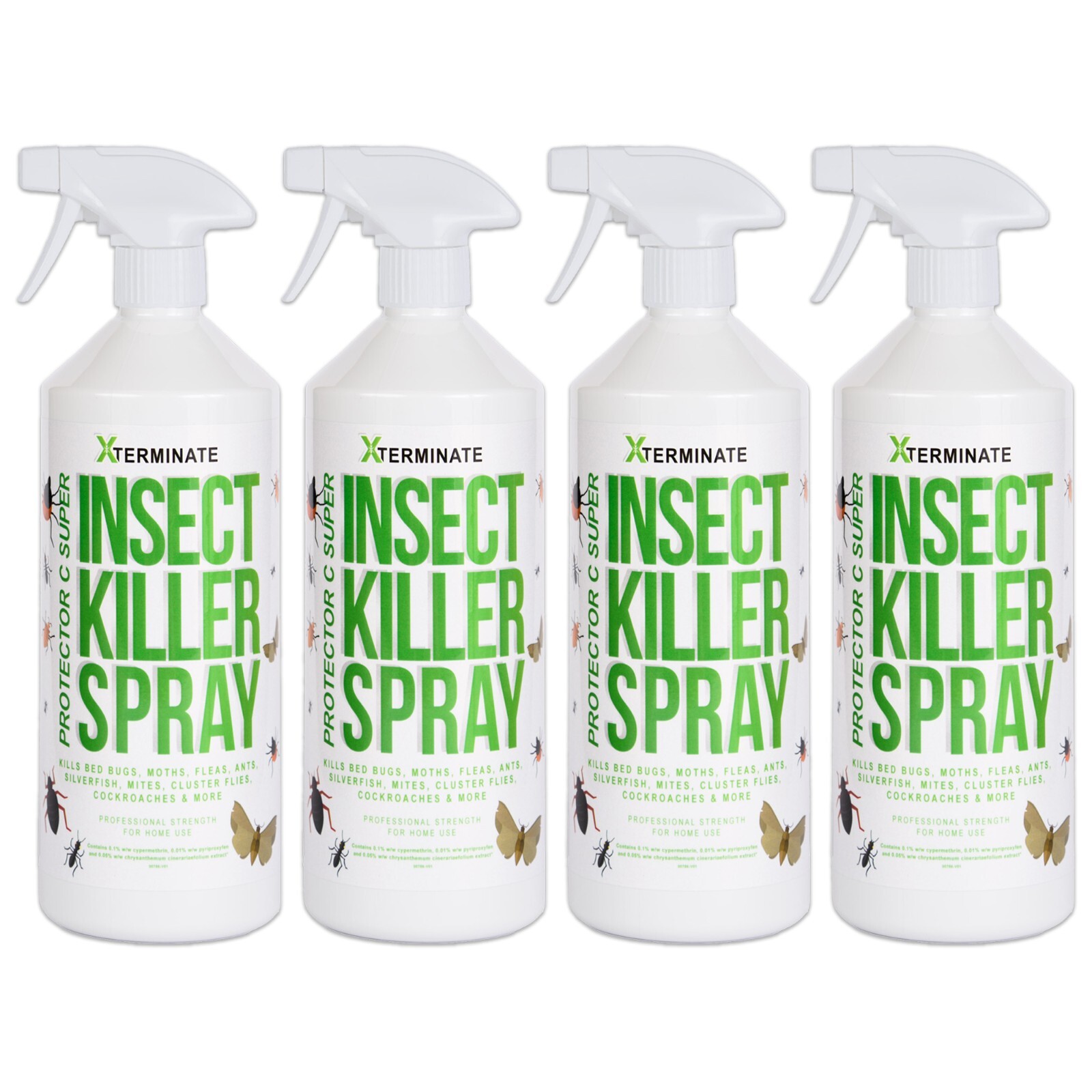 Xterminate Protector C Insect Spray Bed Bugs Fleas Ants Mites Killer 4 x 500ml